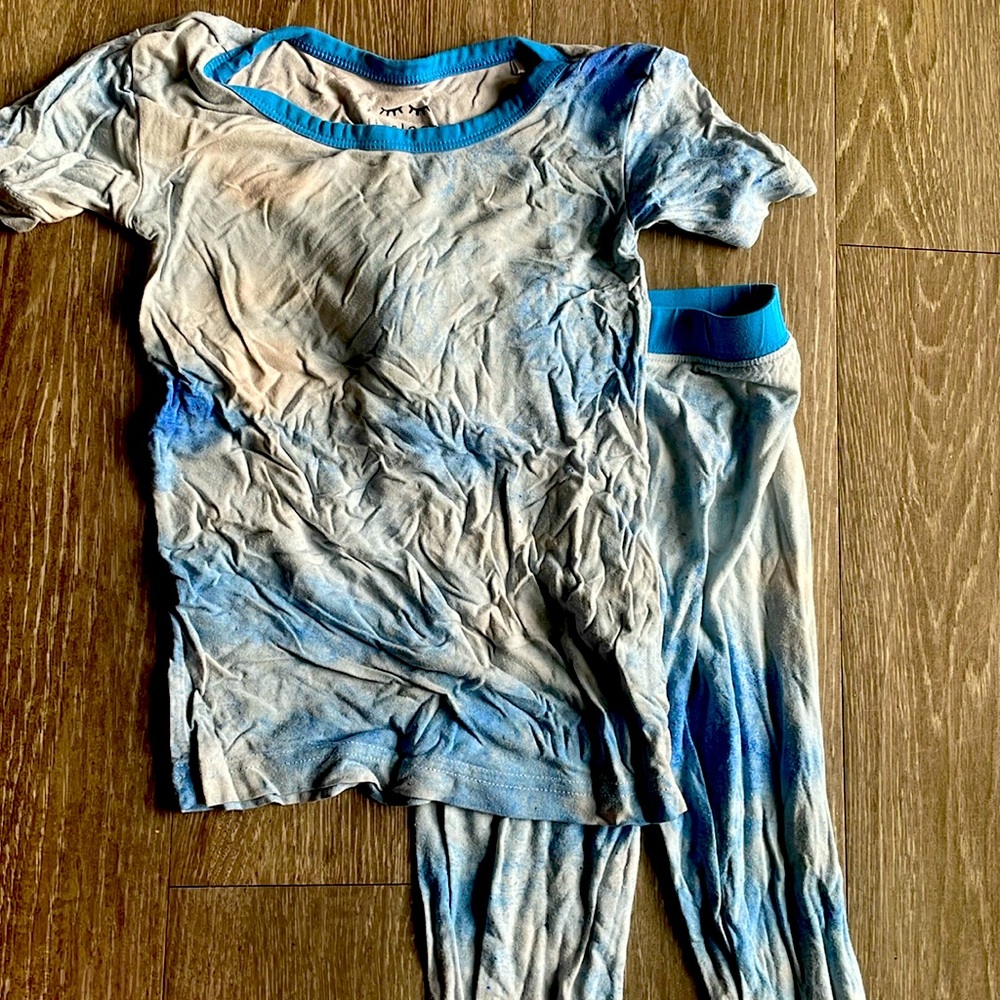 Little Sleepies Blue Watercolor shortsleeve 2 Piece PJ set | Bamboo | Size 3t